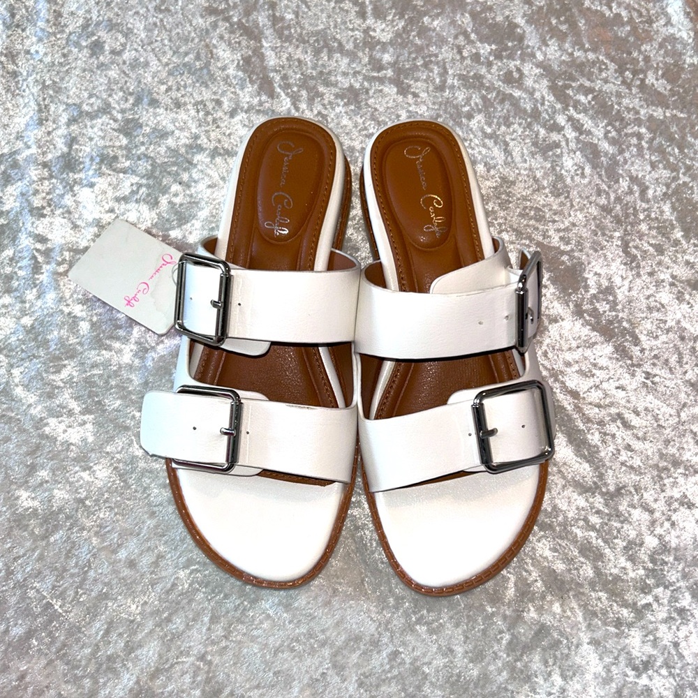 Ladies White Vachetta Leather Wedge Sandals